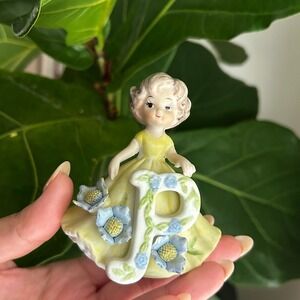 Vinatage George Good Josef Originals "P" Girl Figurine Yellow Floral Accent